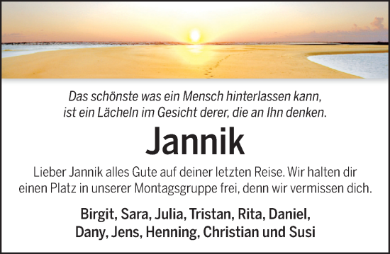 Traueranzeige von Jannik  von Neue Deister-Zeitung