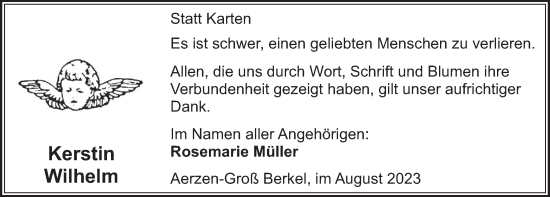 Traueranzeige von Kerstin Wilhelm von Deister- und Weserzeitung