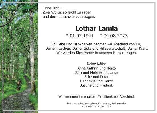 Traueranzeige von Lothar Lamla von Deister- und Weserzeitung