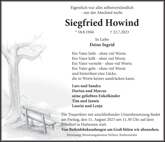 Traueranzeige von Siegfried Howind von Deister- und Weserzeitung