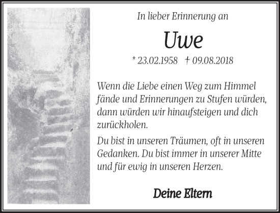 Traueranzeige von Uwe  von Deister- und Weserzeitung