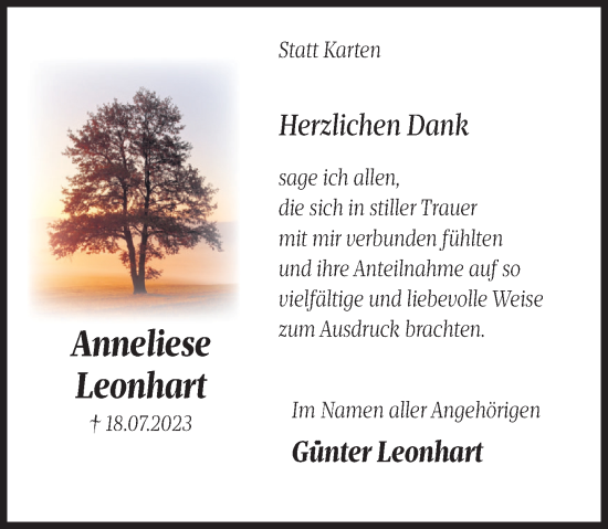 Traueranzeige von Anneliese Leonhart von Deister- und Weserzeitung