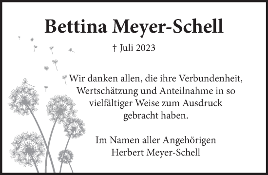 Traueranzeige von Bettina Meyer-Schell von Neue Deister-Zeitung