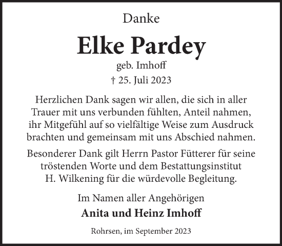 Traueranzeige von Elke Pardey von Neue Deister-Zeitung