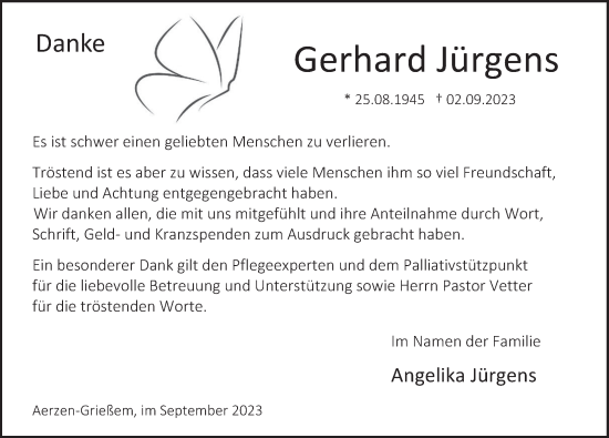 Traueranzeige von Gerhard Jürgens von Deister- und Weserzeitung