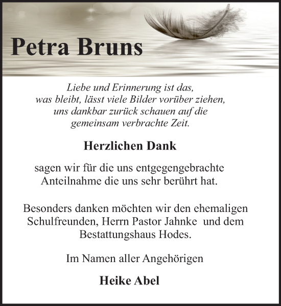 Traueranzeige von Petra Bruns von Deister- und Weserzeitung