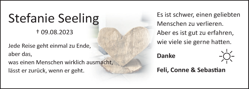  Traueranzeige für Stefanie Seeling vom 16.09.2023 aus Deister- und Weserzeitung