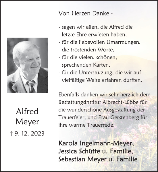 Traueranzeige von Alfred Meyer von Deister- und Weserzeitung