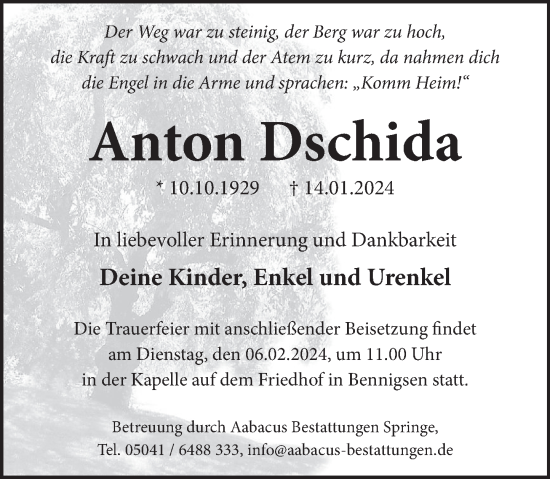 Traueranzeige von Anton Dschida von Neue Deister-Zeitung