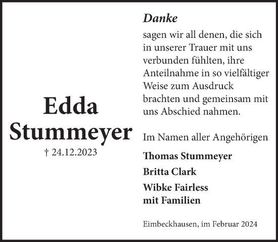 Traueranzeige von Edda Stummeyer von Neue Deister-Zeitung