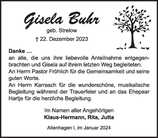 Traueranzeige von Gisela Buhr von Neue Deister-Zeitung