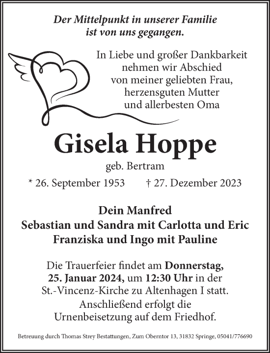 Traueranzeige von Gisela Hoppe von Neue Deister-Zeitung