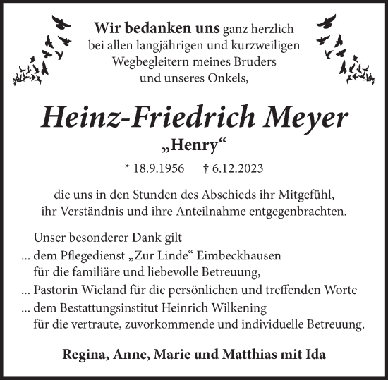 Traueranzeige von Heinz-Friedrich Meyer von Neue Deister-Zeitung