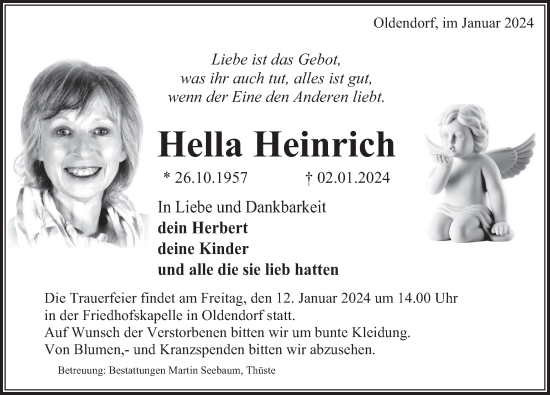 Traueranzeige von Hella Heinrich von Deister- und Weserzeitung