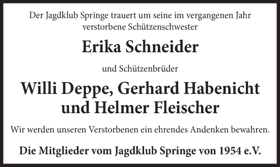 Traueranzeige von Helmer Fleischer von Neue Deister-Zeitung