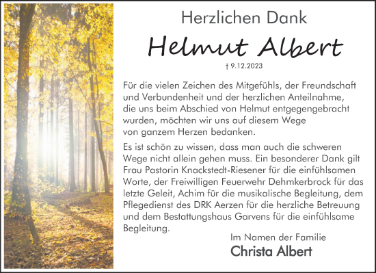 Traueranzeige von Helmut Albert von Deister- und Weserzeitung