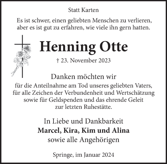 Traueranzeige von Henning Otte von Neue Deister-Zeitung