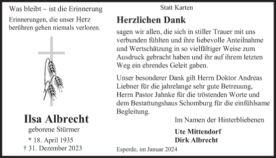 Traueranzeige von Ilsa Albrecht von Deister- und Weserzeitung