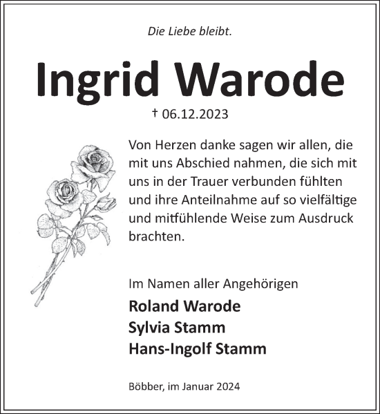 Traueranzeige von Ingrid Warode von Neue Deister-Zeitung