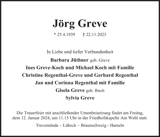 Traueranzeige von Jörg Greve von Deister- und Weserzeitung
