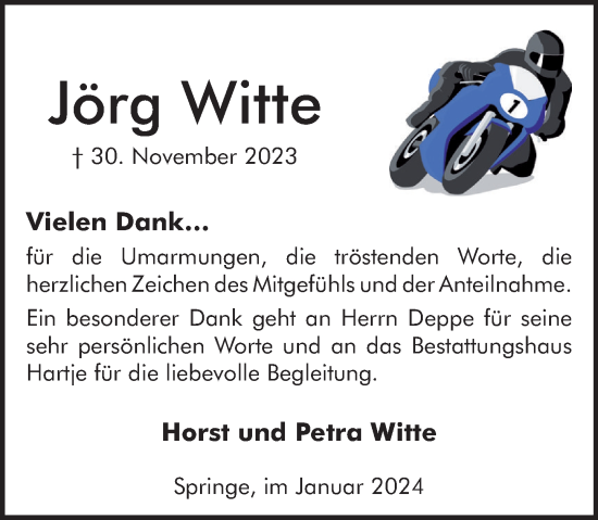 Traueranzeige von Jörg Witte von Neue Deister-Zeitung