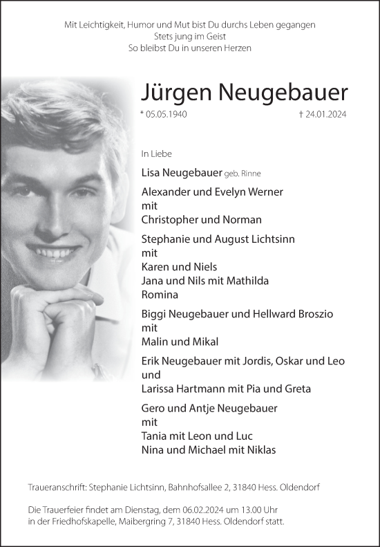 Traueranzeige von Jürgen Neugebauer von Deister- und Weserzeitung