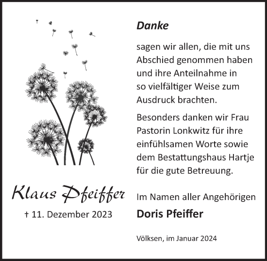 Traueranzeige von Klaus Pfeiffer von Neue Deister-Zeitung