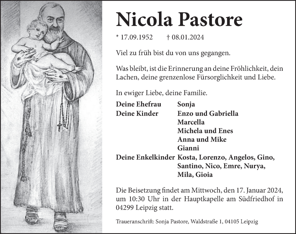  Traueranzeige für Nicola Pastore vom 13.01.2024 aus Neue Deister-Zeitung