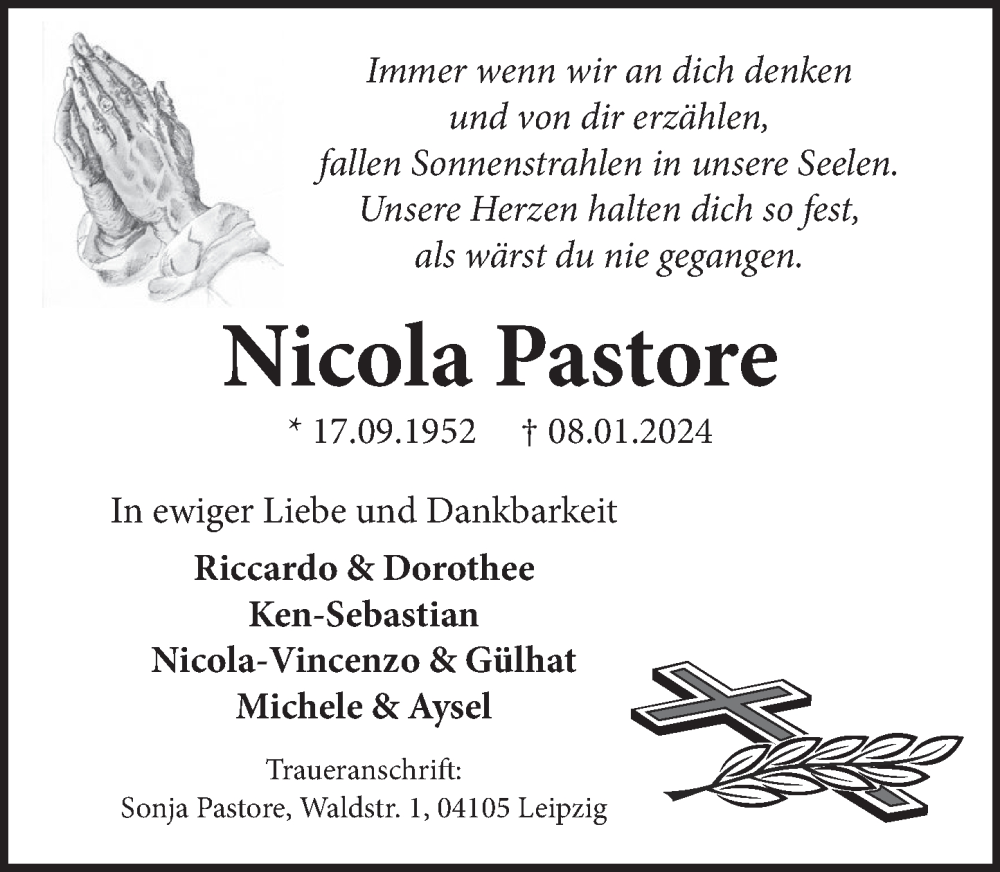  Traueranzeige für Nicola Pastore vom 13.01.2024 aus Neue Deister-Zeitung