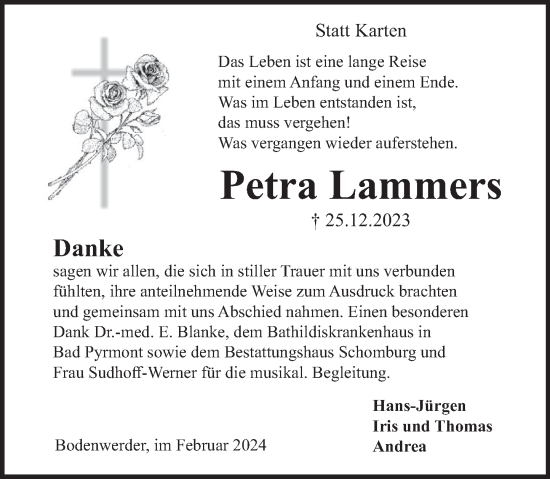 Traueranzeige von Petra Lammers von Deister- und Weserzeitung