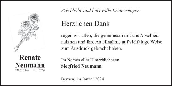 Traueranzeige von Renate Neumann von Deister- und Weserzeitung