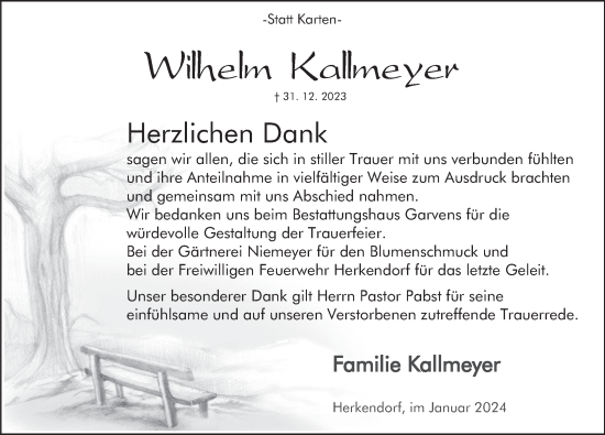 Traueranzeige von Wilhelm Kallmeyer von Deister- und Weserzeitung