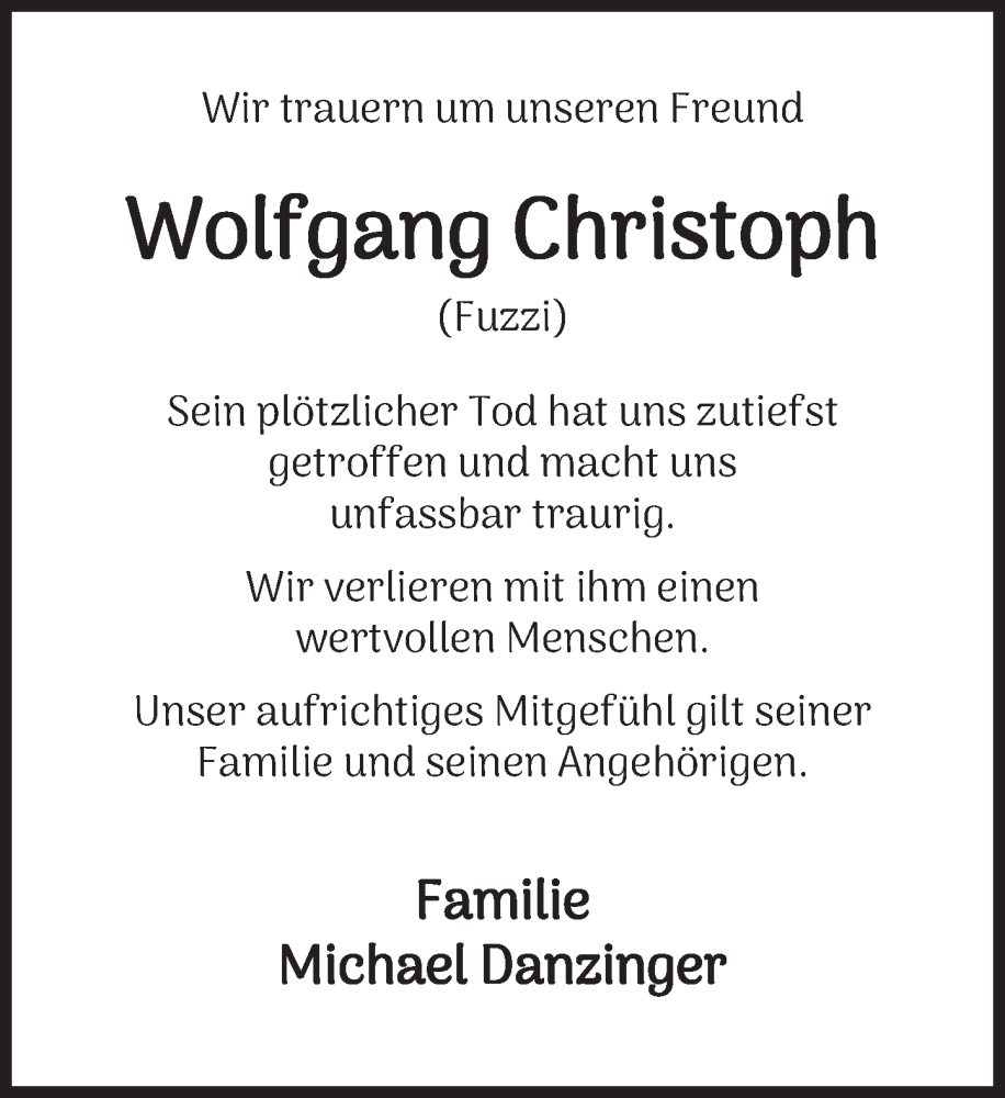  Traueranzeige für Wolfgang Christoph vom 10.01.2024 aus Deister- und Weserzeitung