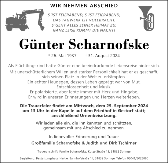 Traueranzeige von Günter Scharnofske  