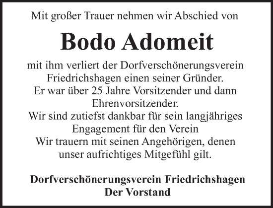 Traueranzeige von Bodo Adomeit von Deister- und Weserzeitung