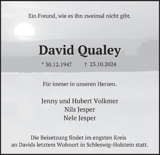 Traueranzeige von David Qualey von Deister- und Weserzeitung