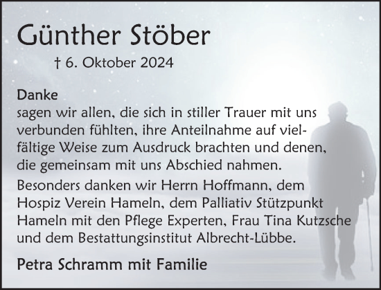 Traueranzeige von Günther Stöber von Deister- und Weserzeitung