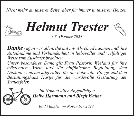 Traueranzeige von Helmut Trester von Neue Deister-Zeitung