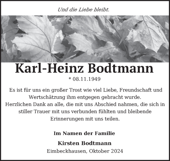 Traueranzeige von Karl-Heinz Bodtmann von Neue Deister-Zeitung