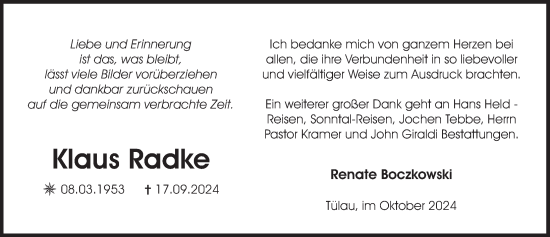 Traueranzeige von Klaus Radke von Deister- und Weserzeitung