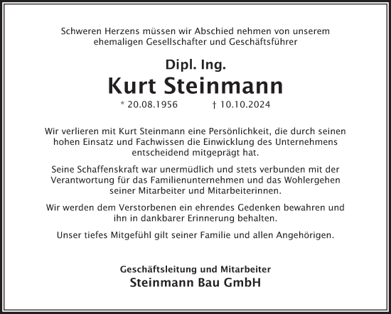 Traueranzeige von Kurt Steinmann von Deister- und Weserzeitung