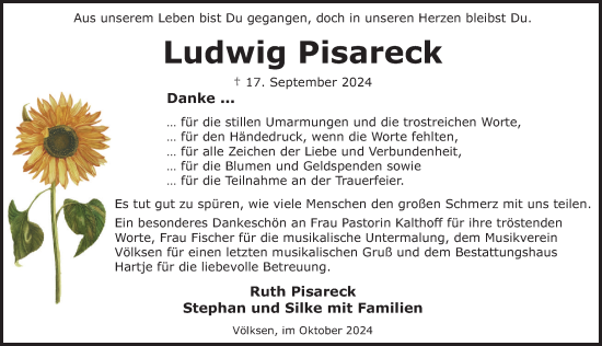 Traueranzeige von Ludwig Pisareck von Neue Deister-Zeitung