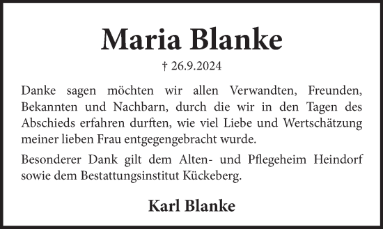 Traueranzeige von Maria Blanke von Neue Deister-Zeitung