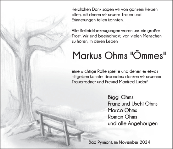 Traueranzeige von Markus Ohms von Deister- und Weserzeitung
