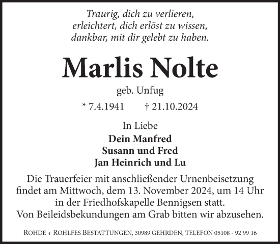 Traueranzeige von Marlis Nolte von Neue Deister-Zeitung