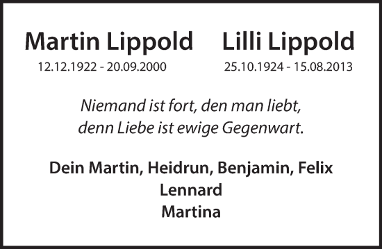 Traueranzeige von Martin   Lippold von Deister- und Weserzeitung
