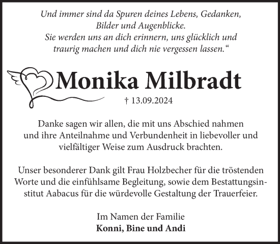 Traueranzeige von Monika Milbradt von Neue Deister-Zeitung