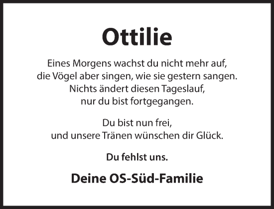 Traueranzeige von Ottilie  von Deister- und Weserzeitung