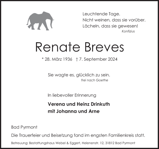 Traueranzeige von Renate Breves von Deister- und Weserzeitung