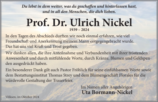 Traueranzeige von Ulrich Nickel von Neue Deister-Zeitung